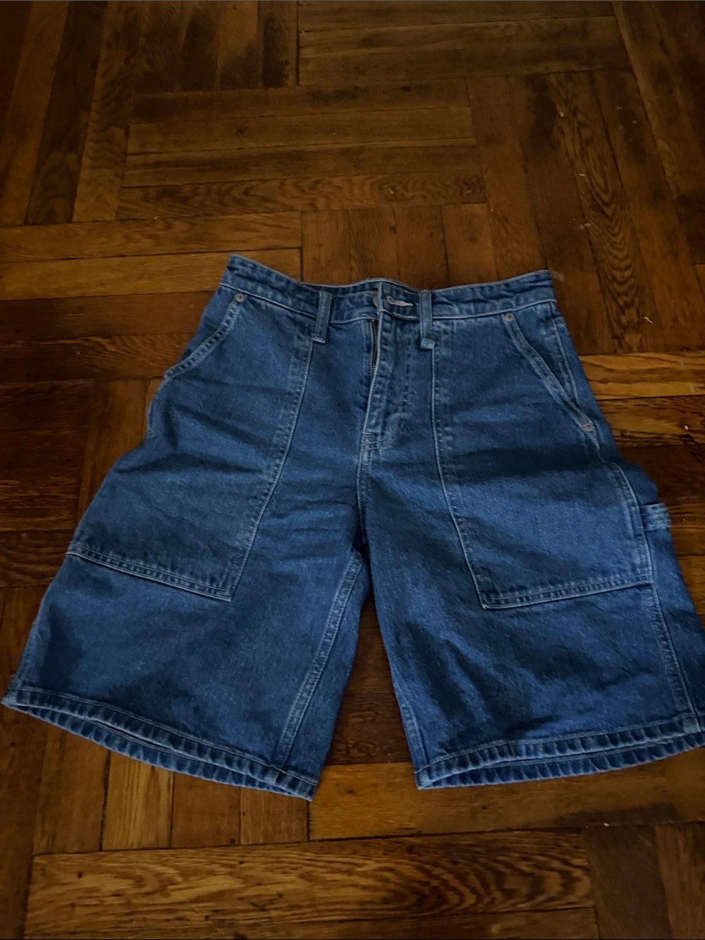 OAK + FORT Dark Blue Denim Utility Shorts